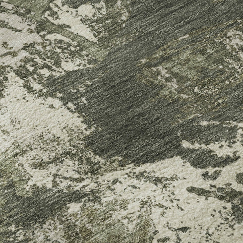 5' X 8' Olive Green Beige And Ivory Floral Washable Area Rug With UV Protection