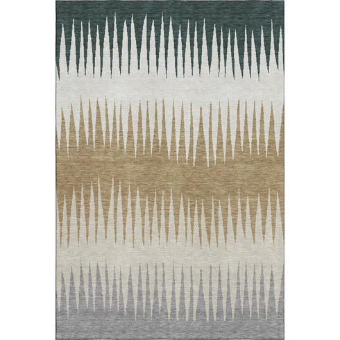 5' X 8' Charcoal Gold And Gray Striped Washable Area Rug With UV Protection