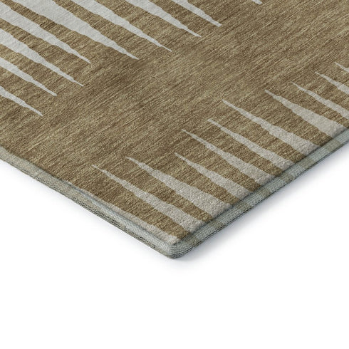 5' X 8' Charcoal Gold And Gray Striped Washable Area Rug With UV Protection