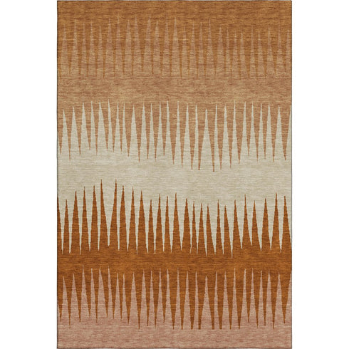 8' X 10' Copper And Beige Striped Washable Area Rug With UV Protection