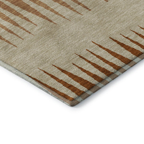 8' X 10' Copper And Beige Striped Washable Area Rug With UV Protection