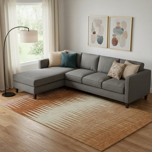 8' X 10' Copper And Beige Striped Washable Area Rug With UV Protection