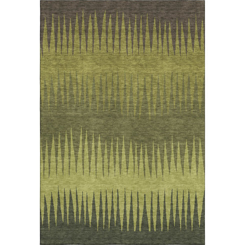 5' X 8' Olive Green Gray And Fern Green Striped Washable Area Rug With UV Protection