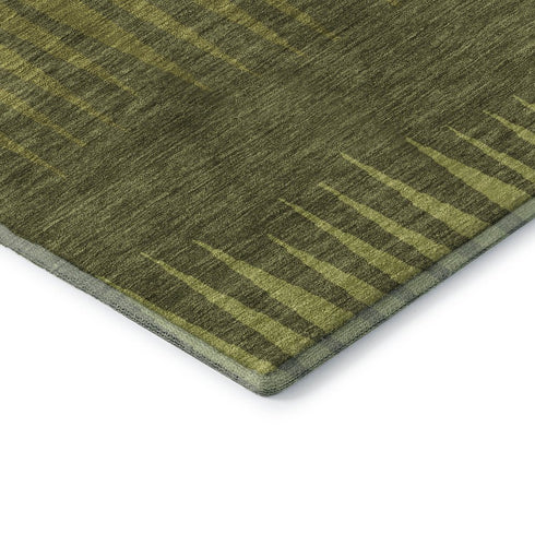 5' X 8' Olive Green Gray And Fern Green Striped Washable Area Rug With UV Protection