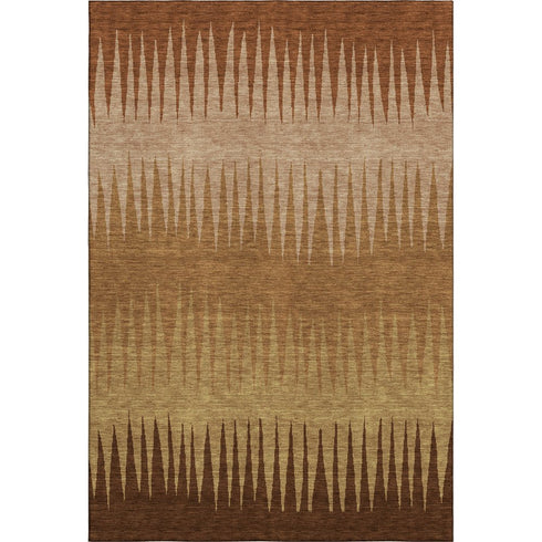 9' X 12' Rust Copper And Beige Striped Washable Area Rug With UV Protection