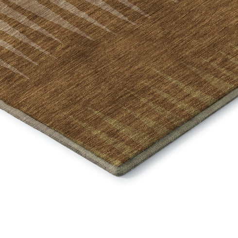 9' X 12' Rust Copper And Beige Striped Washable Area Rug With UV Protection