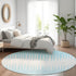 8' Sky Blue And Ivory Striped Washable Round Rug With UV Protection
