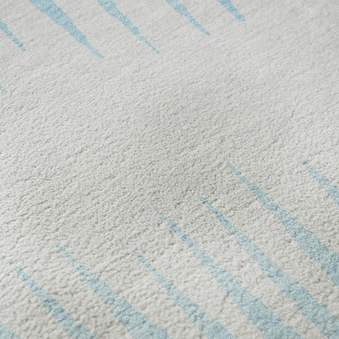 8' Sky Blue And Ivory Striped Washable Round Rug With UV Protection