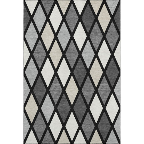 5' X 8' Black Ivory And Gray Geometric Washable Area Rug With UV Protection