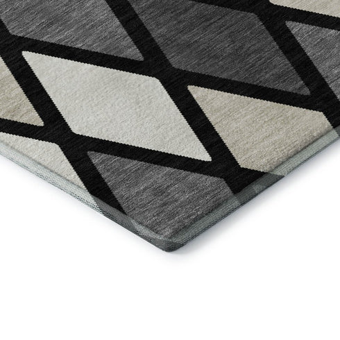 5' X 8' Black Ivory And Gray Geometric Washable Area Rug With UV Protection