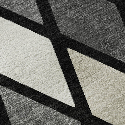 5' X 8' Black Ivory And Gray Geometric Washable Area Rug With UV Protection