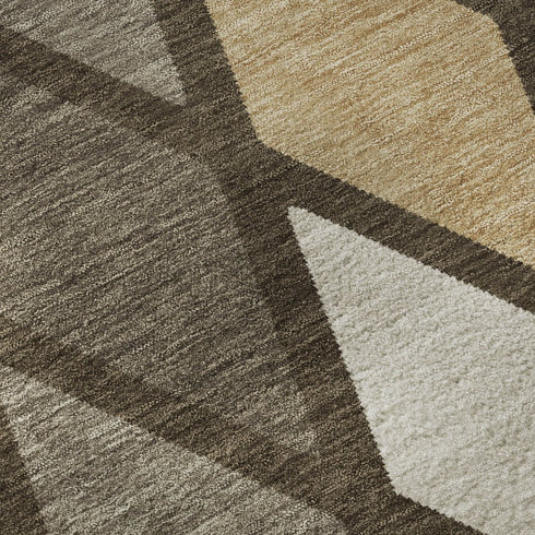 5' X 8' Brown Beige And Gold Geometric Washable Area Rug With UV Protection