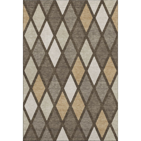 8' X 10' Brown Beige And Gold Geometric Washable Area Rug With UV Protection
