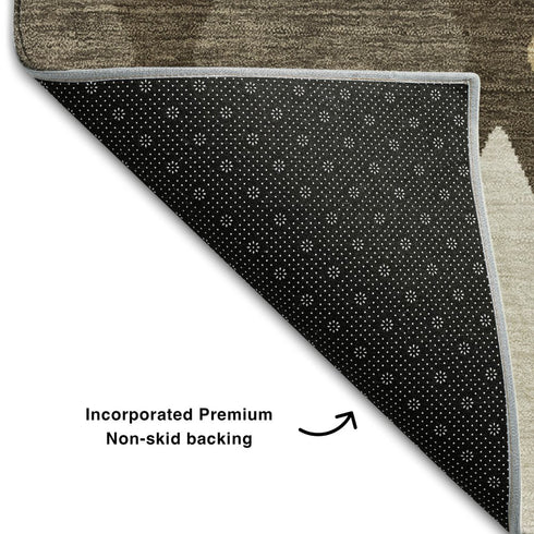 8' X 10' Brown Beige And Gold Geometric Washable Area Rug With UV Protection