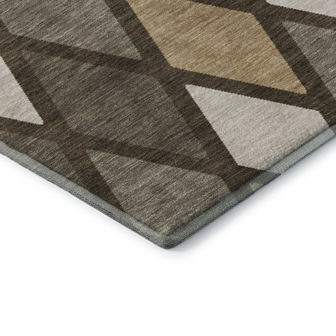 8' X 10' Brown Beige And Gold Geometric Washable Area Rug With UV Protection