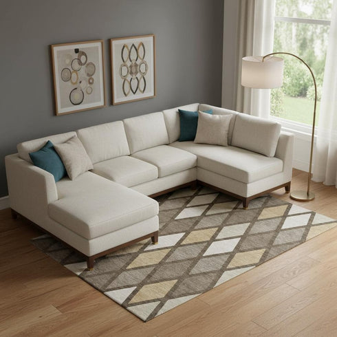 8' X 10' Brown Beige And Gold Geometric Washable Area Rug With UV Protection