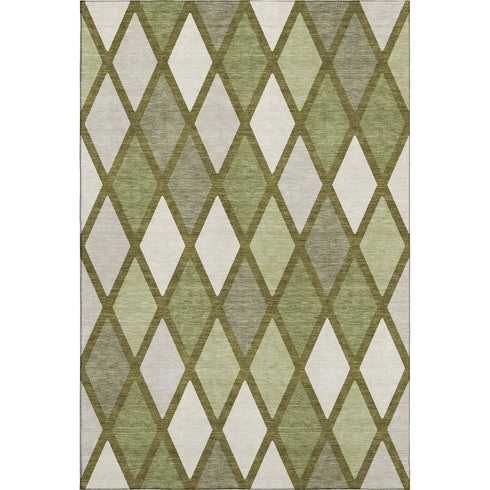 8' X 10' Olive Green And Ivory Geometric Washable Area Rug With UV Protection
