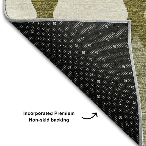 8' X 10' Olive Green And Ivory Geometric Washable Area Rug With UV Protection