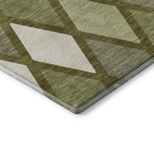8' X 10' Olive Green And Ivory Geometric Washable Area Rug With UV Protection