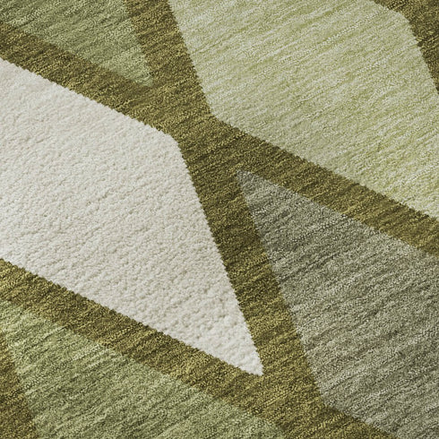 8' X 10' Olive Green And Ivory Geometric Washable Area Rug With UV Protection