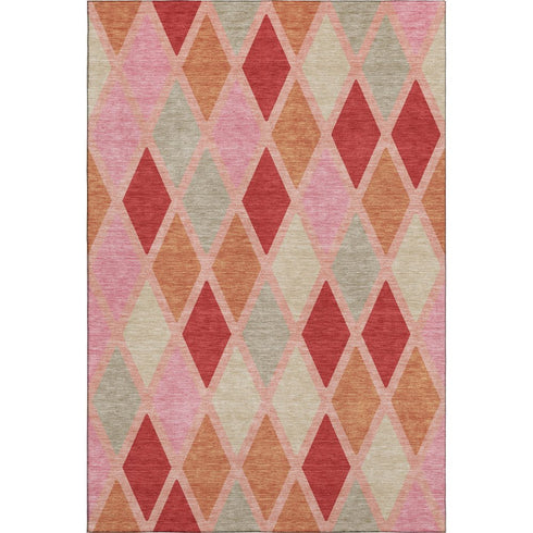 5' X 8' Pink Red And Gray Geometric Washable Area Rug With UV Protection