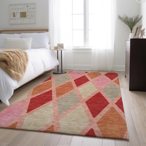 8' X 10' Pink Red And Gray Geometric Washable Area Rug With UV Protection