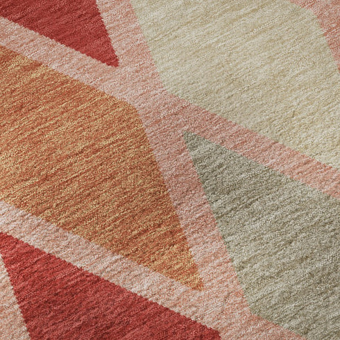 8' X 10' Pink Red And Gray Geometric Washable Area Rug With UV Protection