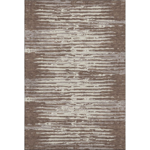 5' X 8' Brown And Ivory Striped Washable Area Rug With UV Protection