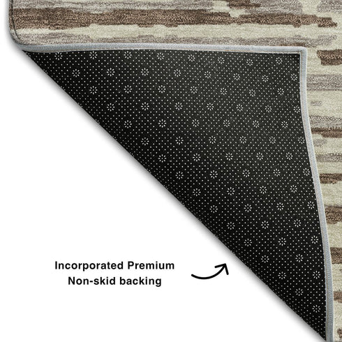 5' X 8' Brown And Ivory Striped Washable Area Rug With UV Protection