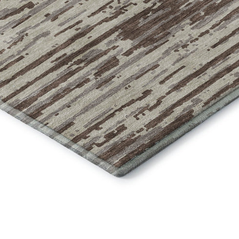 5' X 8' Brown And Ivory Striped Washable Area Rug With UV Protection