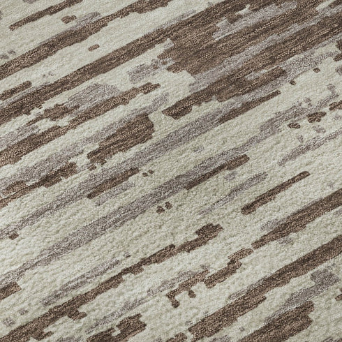 5' X 8' Brown And Ivory Striped Washable Area Rug With UV Protection