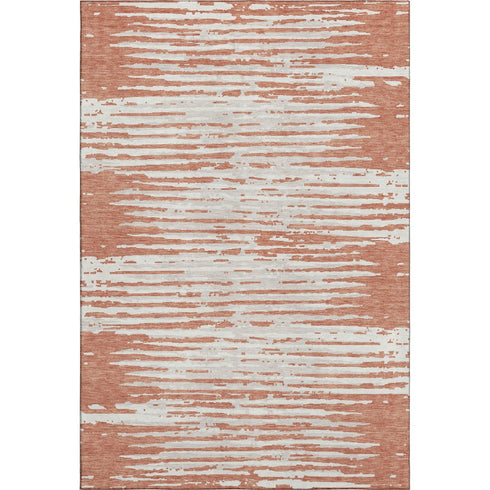 5' X 8' Coral And Ivory Striped Washable Area Rug With UV Protection