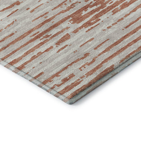 5' X 8' Coral And Ivory Striped Washable Area Rug With UV Protection