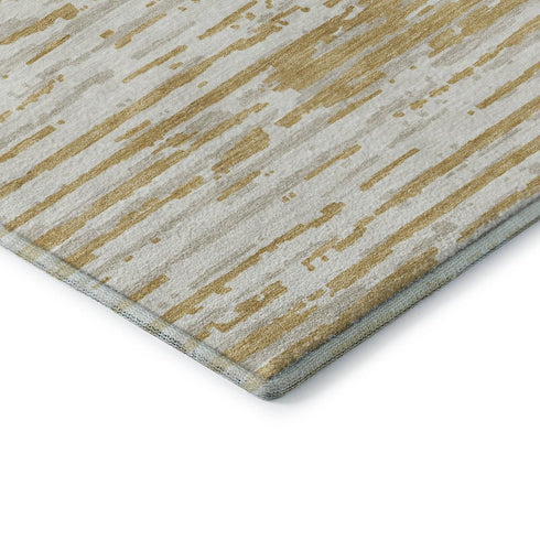 5' X 8' Gold And Ivory Striped Washable Area Rug With UV Protection