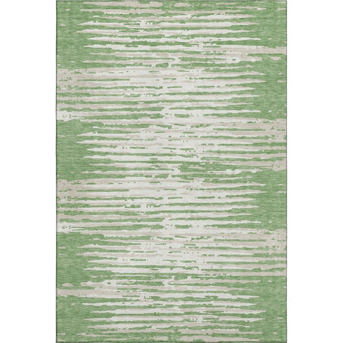 5' X 8' Green And Ivory Striped Washable Area Rug With UV Protection
