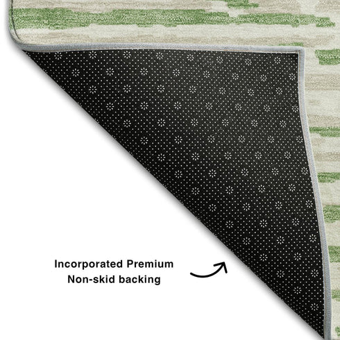 5' X 8' Green And Ivory Striped Washable Area Rug With UV Protection