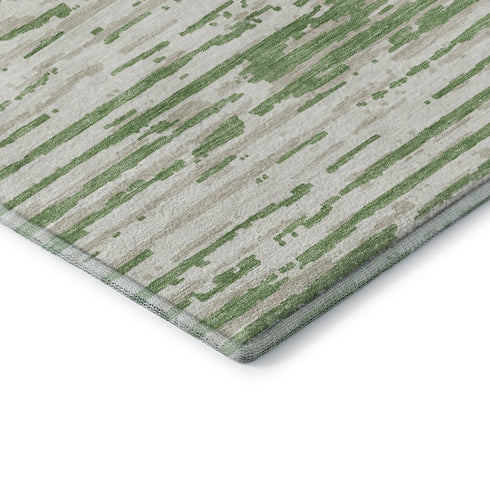 5' X 8' Green And Ivory Striped Washable Area Rug With UV Protection