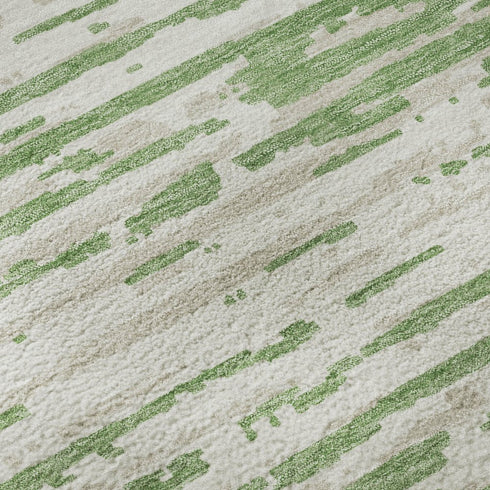 5' X 8' Green And Ivory Striped Washable Area Rug With UV Protection