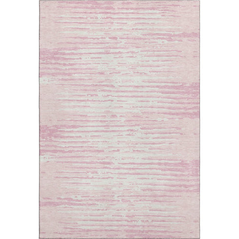 8' X 10' Pink And Ivory Striped Washable Area Rug With UV Protection
