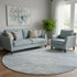 8' Sky Blue And Ivory Striped Washable Round Rug With UV Protection