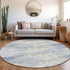 8' Sky Blue And Ivory Striped Washable Round Rug With UV Protection