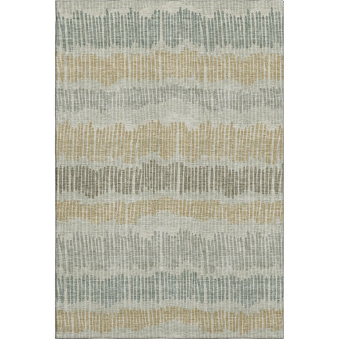 5' X 8' Beige Gold And Gray Striped Washable Area Rug With UV Protection