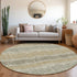 8' Beige Gold And Gray Striped Washable Round Rug With UV Protection