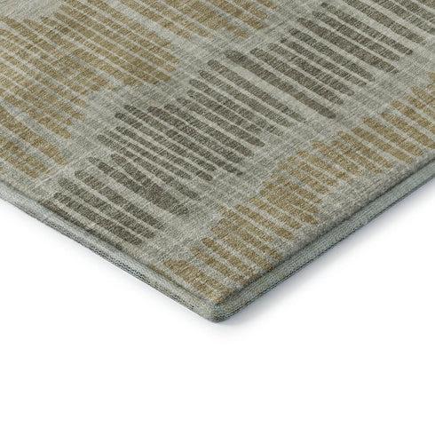 8' Beige Gold And Gray Striped Washable Round Rug With UV Protection