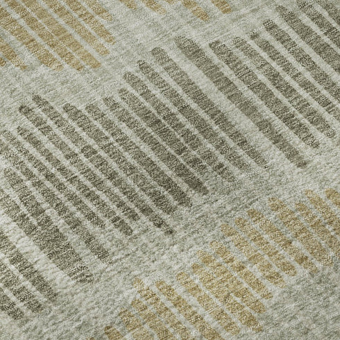 8' Beige Gold And Gray Striped Washable Round Rug With UV Protection