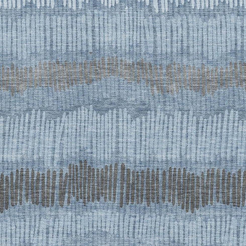 5' X 8' Blue Ivory And Gray Striped Washable Area Rug With UV Protection