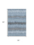 5' X 8' Blue Ivory And Gray Striped Washable Area Rug With UV Protection