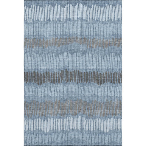 8' X 10' Blue Ivory And Gray Striped Washable Area Rug With UV Protection