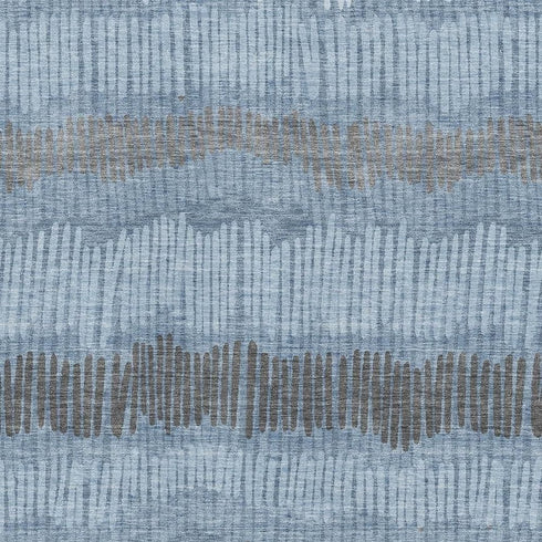 8' X 10' Blue Ivory And Gray Striped Washable Area Rug With UV Protection