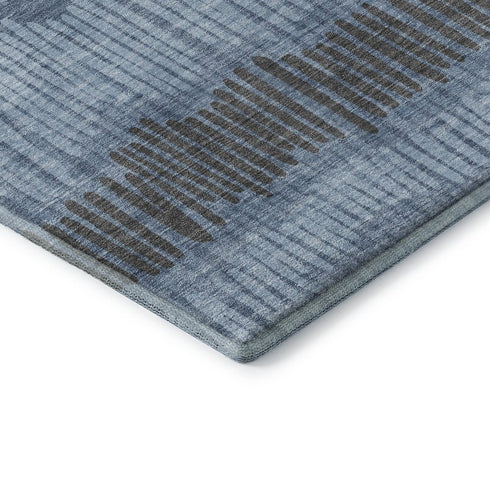 8' X 10' Blue Ivory And Gray Striped Washable Area Rug With UV Protection